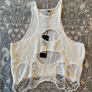 Fashion Nova Distressed White Knit Crop Top